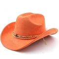 Detail of orange suede cowboy hat featuring bohemian colorful beaded trim and metal accents - M(56-58cm) / Orange