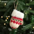 Knitted Christmas glove ornament with Nordic patterns and faux fur trim, 10x8cm size - Knitted Mitten Style