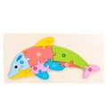 Wooden dolphin puzzle for kids featuring ten colorful pieces with numbers one to ten - Dolphin