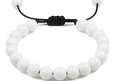 Minimalist white round beaded bracelet with adjustable black braided cord and polished beads - Porcelain White