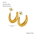 Orecchini a cerchio in acciaio inossidabile placcato oro 18K con design a spirale - Stile a Righe Spirali (ZE795G) / 21mm / Oro