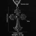 Hip hop black cross necklace with stainless steel chain and detailed dimensions - Black/Black Rhinestone