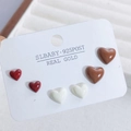 Three pairs of heart-shaped enamel stud earrings in red, brown, and cream with 925 silver posts - Maillard Heart Style (5)