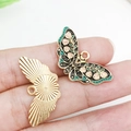 Golden butterfly pendant with colorful enamel flower patterns and textured metal finish - Black Pink Rose Butterfly 18x30mm