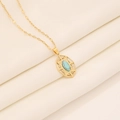 Collana vintage in acciaio inossidabile dorato con ciondolo ovale in pietra naturale turchese - Turchese Blu (2#)