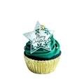 Christmas cupcake topper with Merry Christmas star on green cream cupcake decoration - Silver Star Style 3