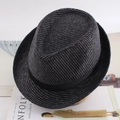 Chapeau Fedora classique à rayures chevrons gris et noir avec un ruban en satin noir - Taille Unique 58cm / Sergé Gris