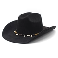 Sombrero vaquero de ante negro con detalles de conchas y cuentas de madera estilo étnico - M (56-57 cm) / Negro