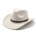Chapeau de cowboy beige classique avec ceinture en cuir cloutée et boucle en métal - M(56-59CM) / Blanc Cassé