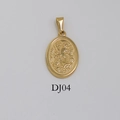 Golden St. Michael archangel oval pendant with detailed religious relief in vintage style - DJ04-Heart Angel-Gold