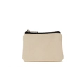 Minimalist cream canvas coin purse with black zipper closure and silver metal puller - Ivory Yellow