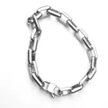 Polished silver stainless steel rectangular Cuban chain bracelet with lobster clasp closure - 9MM Trapezoid 23CM (Sun Ring Clasp)