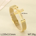 Bracciale dorato a maglia con grande croce incastonata di pietre di zirconia cubica - Stile Cinturino a Maglia con Croce / Oro