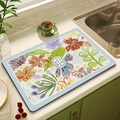 Absorbent kitchen drying mat with floral patterns on counter next to sink - MSHH-10/Rainbow Lush Floral