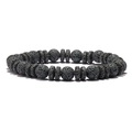 Braided natural lava stone and tiger eye bead bracelet with matte spherical and flat disc beads - Elastic Cord Style / Gray