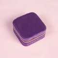Portable square purple velvet jewelry box with golden zipper closure for rings and earrings - 10*10*5cm / Purple