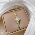 Detailed specs of peacock pendant necklace with size 1.8x4.5cm and 5.8g weight - G506 White Style (Titanium Steel Chain + Copper Pendant) / Gold/White Zirconia/Green