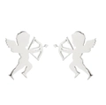 Pair of silver stainless steel cupid angel stud earrings on a clean white background - Cupid / Steel