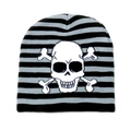Berretto in maglia a righe con teschio bianco per stile punk e abbigliamento street - Teschio Grande a Righe Nero Grigio (A)
