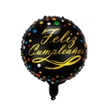 Palloncino tondo nero da 18 pollici con pois colorati e scritta dorata Feliz Cumpleaños - Pois Colorati Compleanno Spagnolo Tondo