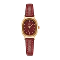 Montre rétro à quartz pour femme avec bracelet en cuir bordeaux et boîtier ovale rose - Cadran Rouge Ovale Vintage (51083)