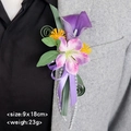 Purple calla lily boutonniere for wedding suit featuring silk flowers and ribbon decor - Lilac Purple