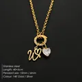 14K gold plated stainless steel necklace with heart initial 'W' and CZ pendant - Letter W(XNL0085)