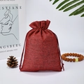 Red linen drawstring pouch for jewelry packaging with natural rustic aesthetic - 7*9cm / Burgundy