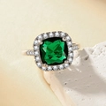 Green square cubic zirconia ring with pavé setting on silver metal band - Platinum Gold [green Diamond] Ljz-266 / Adjustable Open