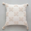 Moroccan style tufted pillow cover in cream with geometric floral patterns and tassels - Style D-Geometric Flower Tufted