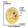 Macro detail of 304 stainless steel gold stud earrings showing dimensions and 1cm diameter - Round Hammered Rope Texture - Gold (D140-G)