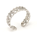 Silver adjustable double-layer ring featuring a beaded band and Cuban chain design - Silver Layered Bead Wave Style (ZS031)