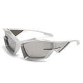 Occhiali da sole Y2K futuristici argento con lenti grigie e design geometrico cyberpunk - Montatura Argento Lente Specchiata Bianca