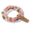 Three-piece multi-color gemstone stretch bead bracelet set with 4mm, 6mm and 8mm beads - 19cm 3-Piece Set - Pink Brown Crystal