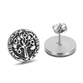 Minimalist Tree of Life stud earrings in vintage silver finish with back pins - Round Tree of Life Silver Style (KE62425-K)