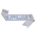 Silver glitter Birthday Girl sash with holographic lettering for birthday parties - One Size / Silver AB