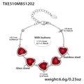 Edelstahl Armband mit roten Herz-Glassteinen und detaillierten Größenangaben - Rotes Strass-Armband (TXE510) / 17+5cm / Stahlfarben