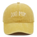 Detailed embroidery of DOG MOM text on washed yellow vintage style baseball cap - One Size / Yellow