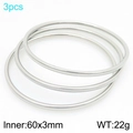 Set of 3 minimalist polished stainless steel bangles 60mm diameter 3mm width - White/Steel