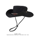 Men's black wide brim sun hat with adjustable windproof cord and Traveler embroidery - Rattan Style / Black