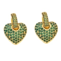 Orecchini a cuore dorati con zirconi verdi incastonati per un look vintage di lusso - Verde