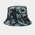 Detail of black reversible bucket hat with street graffiti print and marijuana leaf motifs - M (56-58cm) / Black Mixed Graffiti (No. 13)