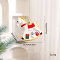 White Christmas rocking horse ornament with red saddle and snowman painting on base - Rocking Horse