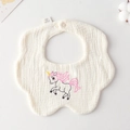 White flower-shaped cotton baby bib with cute unicorn embroidery and snap fastener - Gauze Flower Wrap - Pink Unicorn