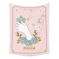 Detail of Pisces zodiac tapestry featuring celestial symbols and floral art on pink background - Pisces