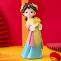 Q-version Dunhuang Flying Fairy ornament with yellow dress and transparent floral fan - Large Figurine with Fan (B143)