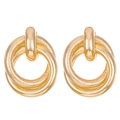 Close-up of gold layered hoop earrings with smooth and frosted twisted texture finish - Multi-Layer Nested Circle Gold (8135)