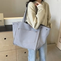 Quilted light purple-grey tote bag with functional pockets and metal snap buttons - Quilted Grid / Gray