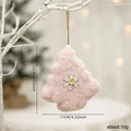 Pink plush Christmas tree ornament with white snowflake and wooden button, 12cm height - Pink Christmas Tree