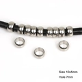 Silver stainless steel 10x5mm flat round spacer bead with 7mm hole for leather cord DIY - 10x5mm (Hole 7mm) 20 Pieces